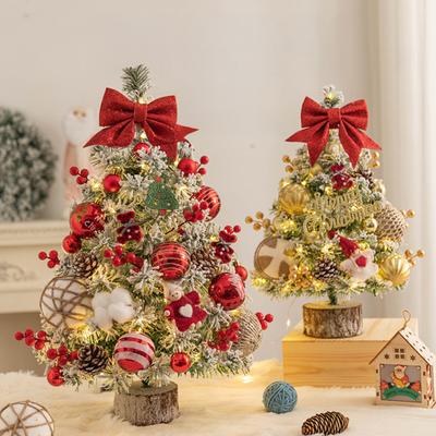 Mini Christmas Tree with LED Light Pre-lit Small Artificial Snow Flocked Tree with Ball Ornaments for Xmas Tabletop Indoor Holiday Decor