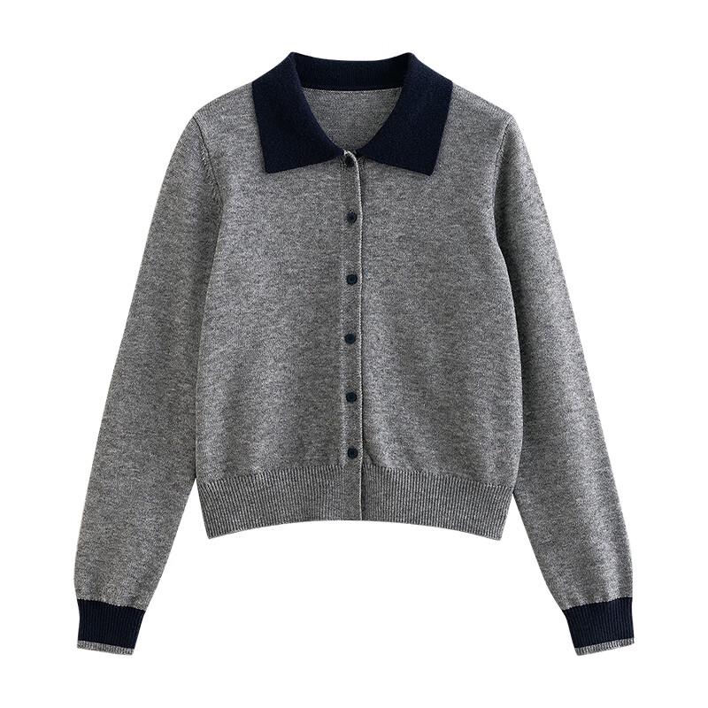 Chuyu Damen Colorblock Polo Strickjacke