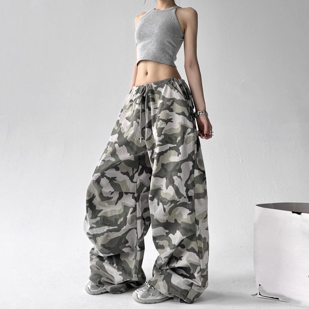 American Retro Camouflage Wide Leg Pants Women's Loose Wear Casual Work Pants