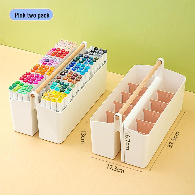 Handheld Colored Pencil & Marker Storage Box with Compartments – Large Capacity Pen & Brush Organizer for Students