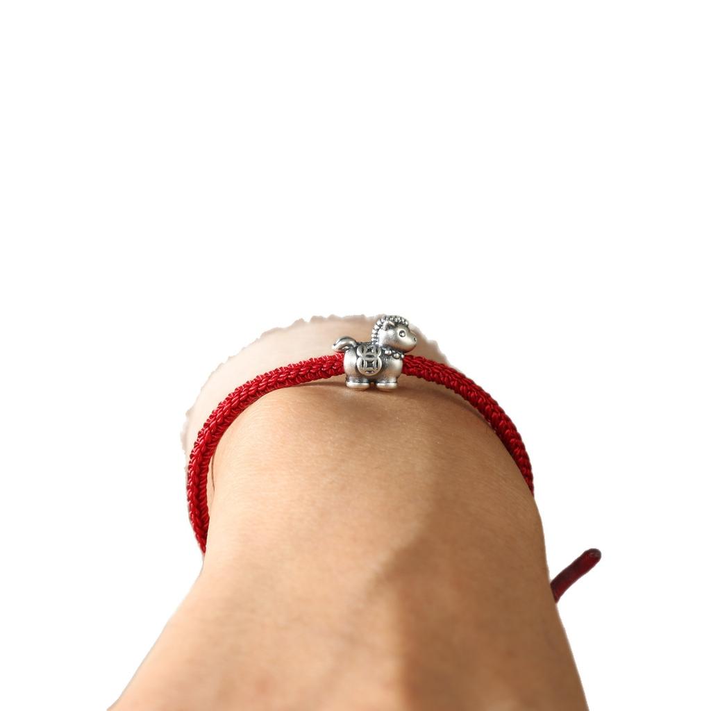 Horse has money999Pure Silver Zodiac Horse Red Rope Bracelet, Handmade for Men and Women, for Good Luck and Wealth