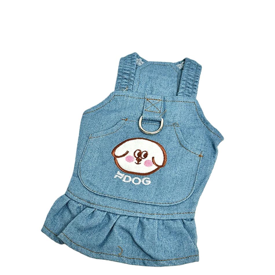 

Модная повседневная одежда для питомцев, джинсовое платье для маленьких питомцев, йоркширский терьер, тонкая осенняя, весенняя, летняя одежда для кошек, стильные наряды для питомцев S королевский синий