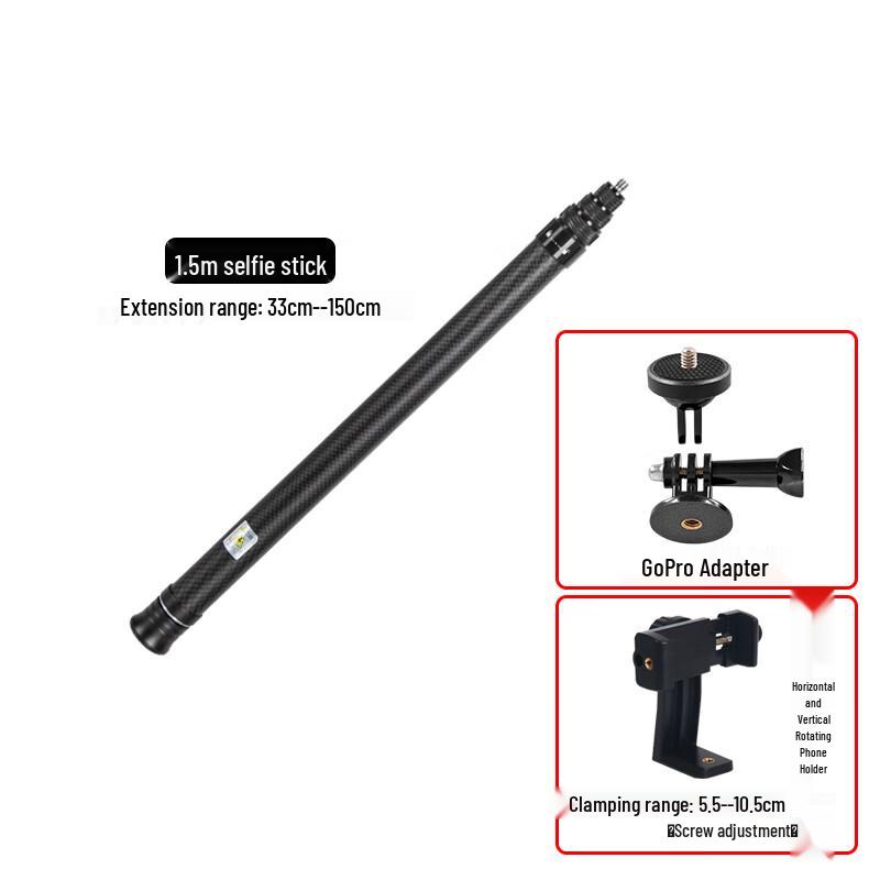TEXIAN 1.5m Carbon Fiber Selfie Stick with Phone Clip