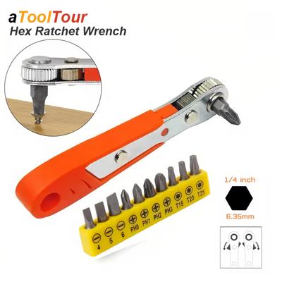 Mini cheie cu clichet Șurubelniță 1/4 hexagonală reglabilă cu eliberare rapidă, mâner, unealtă de mână pentru repararea mașinii, la sferturi apropiate