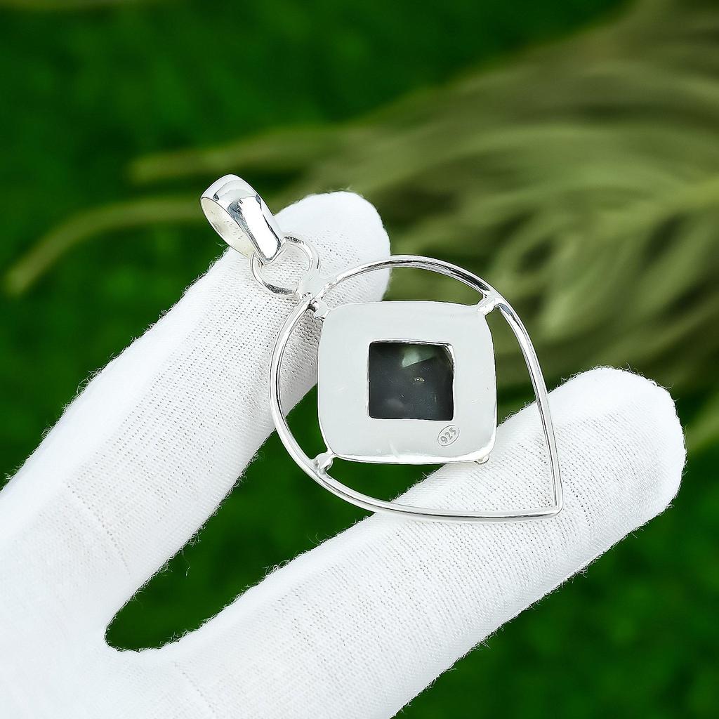 Square Natural Amazonite 925 Sterling Silver Wedding Handcrafted Ethnic Pendant