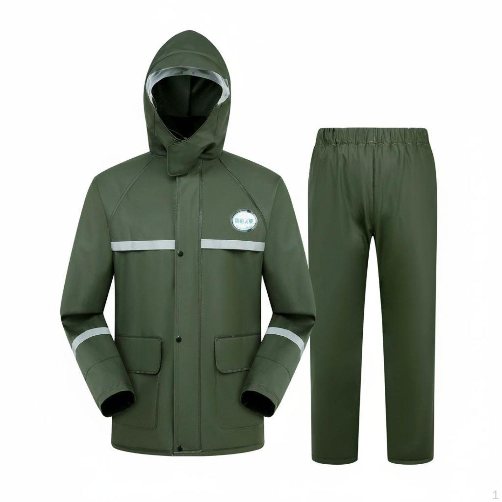 Rain Jacket and Pants Set Reflective Waterproof Heavy Duty 2Piece Suit for