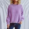 Women's Fashion Casual Round Neck Pullover Solid Color Long-sleeve Sweater Top