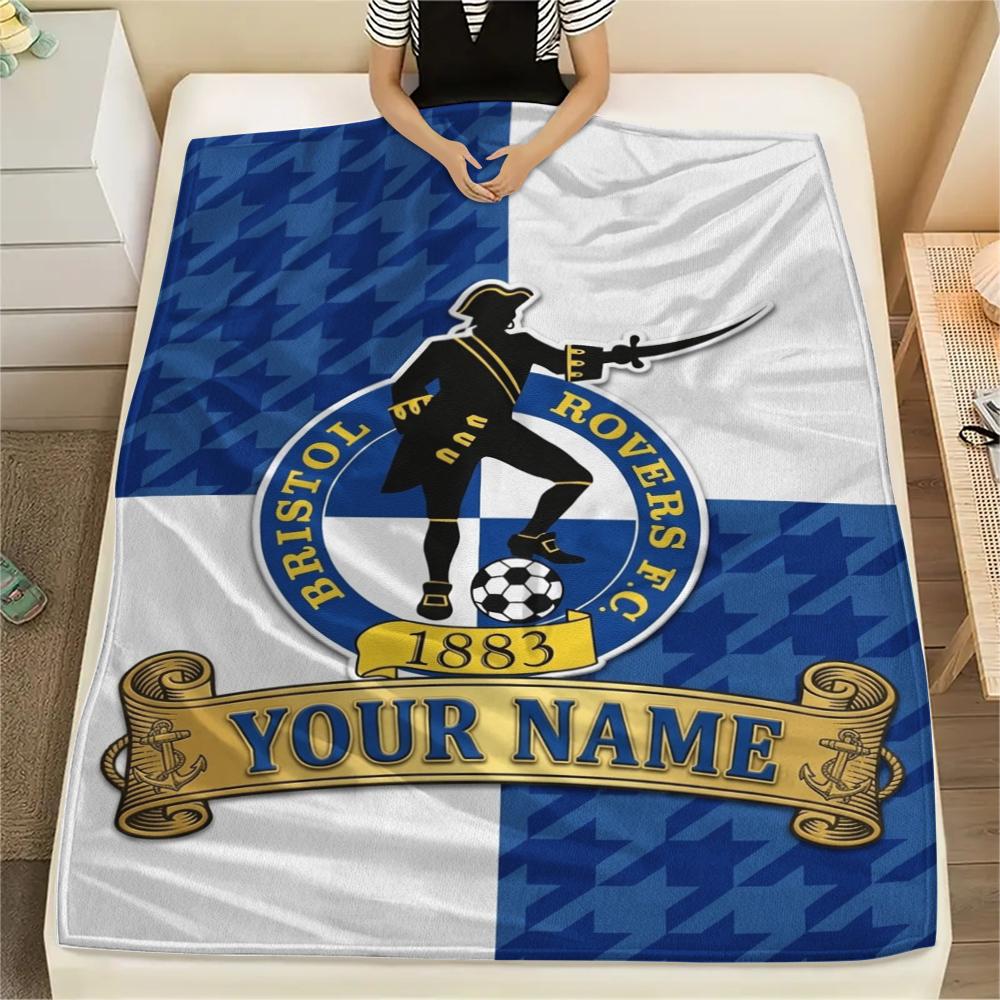 1PC Custom Name Bristol Rovers Patterned Flannel Blanket Suitable For All Seasons for Home Decor Warmth and Comfort Gifts Holiday Present_lx
