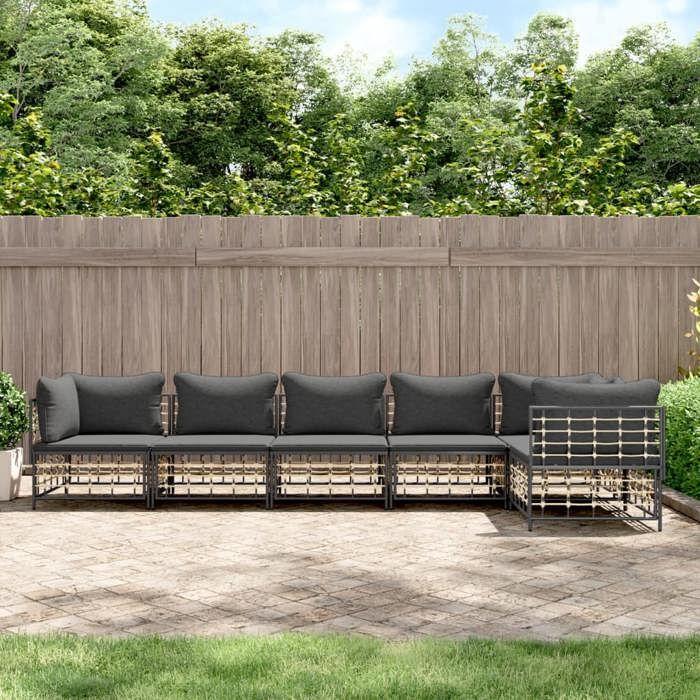 VidaXL Salon de jardin 6 pcs avec coussins anthracite résine tressée, ensemble de salon, ensemble de salon d'extérieur, 3186755