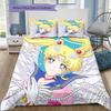 Set Biancheria da Letto Sailor Moon Stampa Completa Espressioni, 1 Copripiumino & 2 Federe, Camera da Letto Accogliente, Ottimo Regalo per i Fan