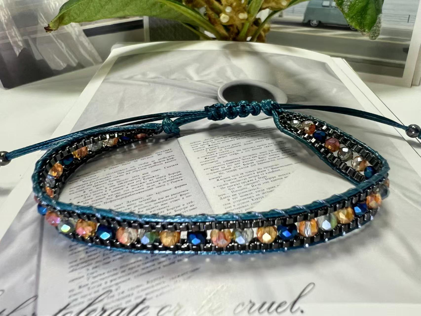 

Европейский и американский плетеный вручную кристальный ретро этнический браслет дружбы для женщин