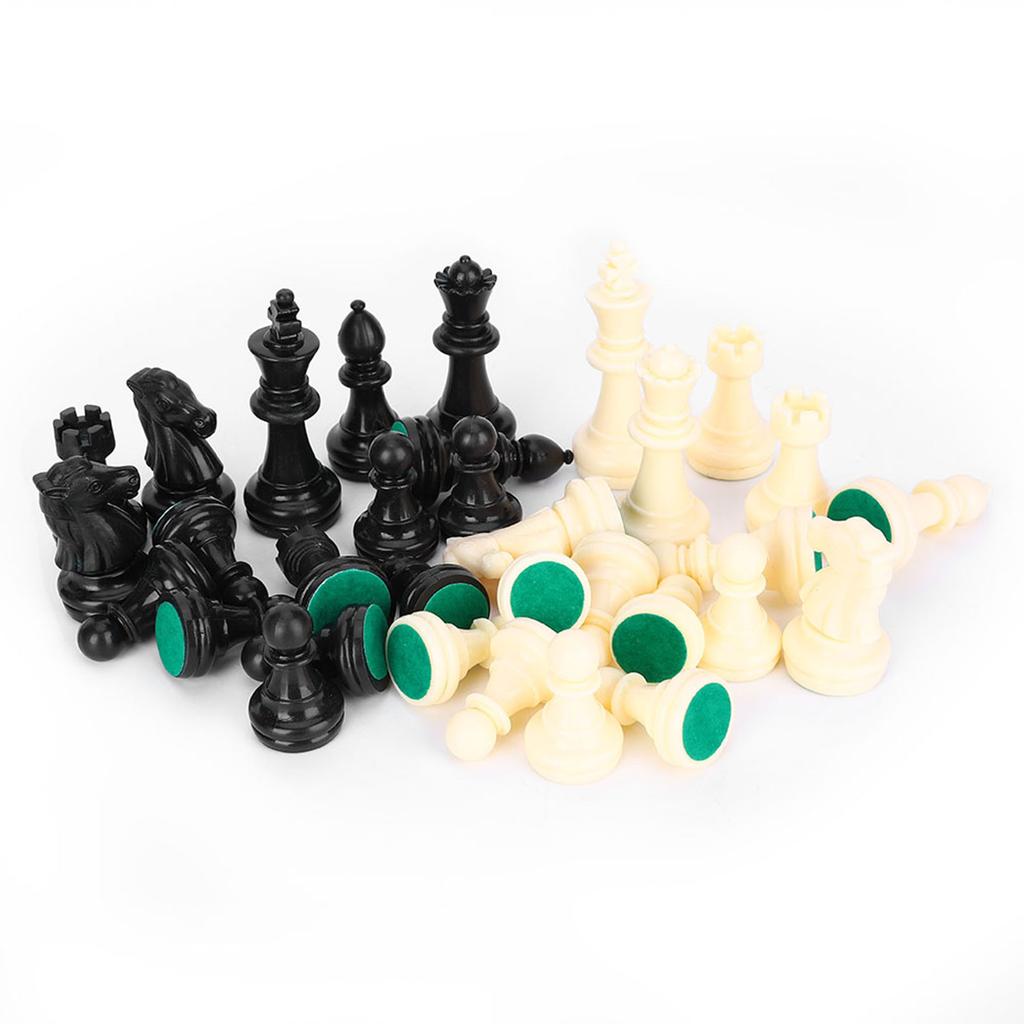 Plastic Chessmen Set International Chess Game Complete Chessmen Set Black&White
