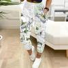 Summer Ladies Marble Printed Sweatpants Loose Fit Drawstring Joggers Elastic Cuff Daily Casual Pants