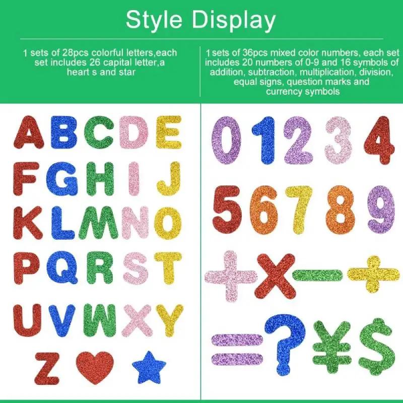 64Pcs Sparkling Foam Stickers Alphabet Stickers Colourful Number Stickers Capital Letters Symbols For Decoration Diy Art Scrapbook