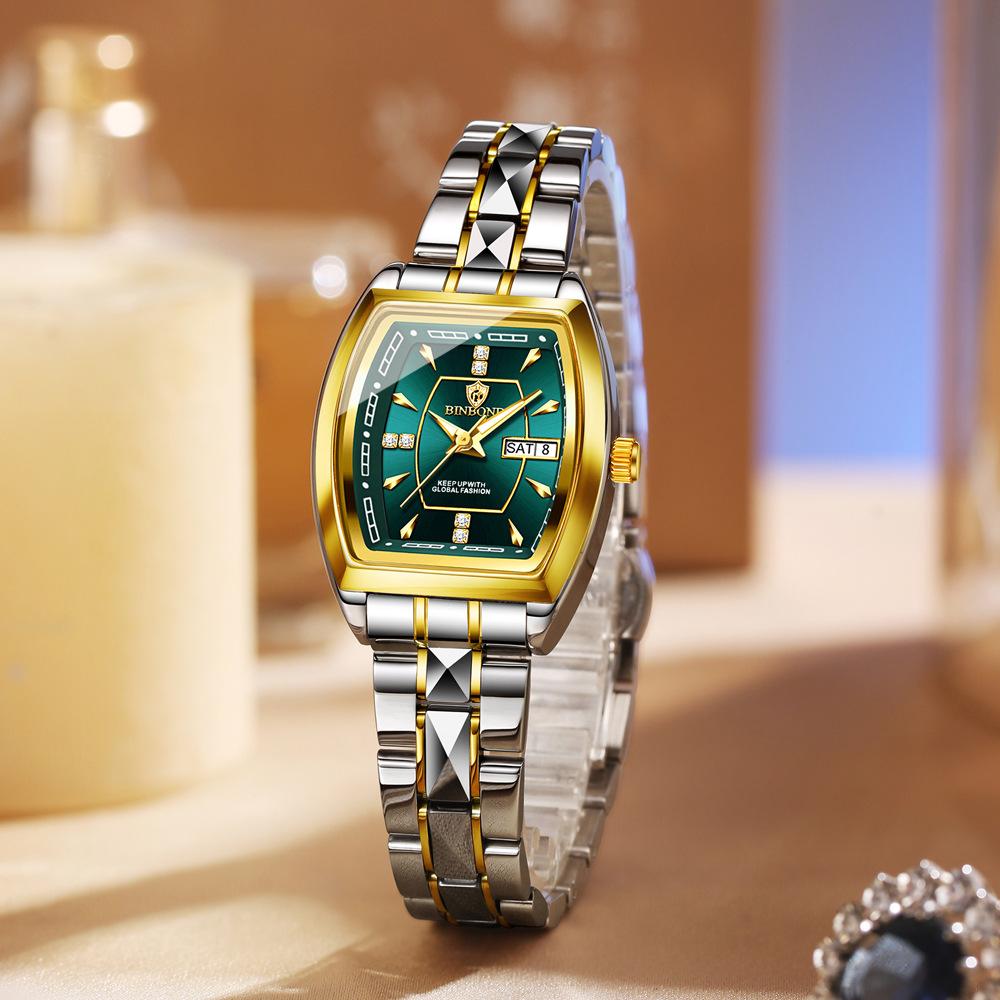 Leichter Luxus Neue Damen Herrenuhr Business Stahlband Wasserdicht Kalender Damen Mode Quarz Armbanduhren Geschenk