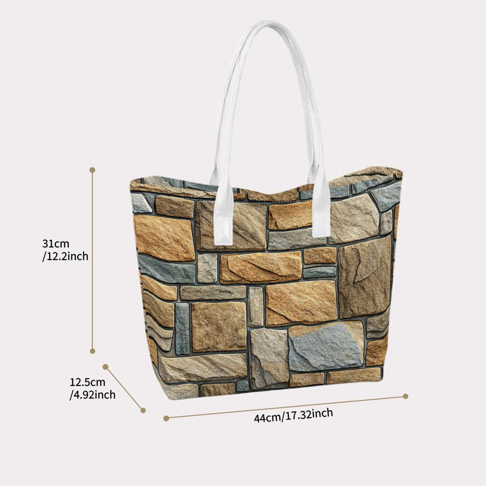 Vintage Stone Pattern Tote Bag Fashion Casual Large Capacity All-match Portable Shoulder Bag for Daily Use