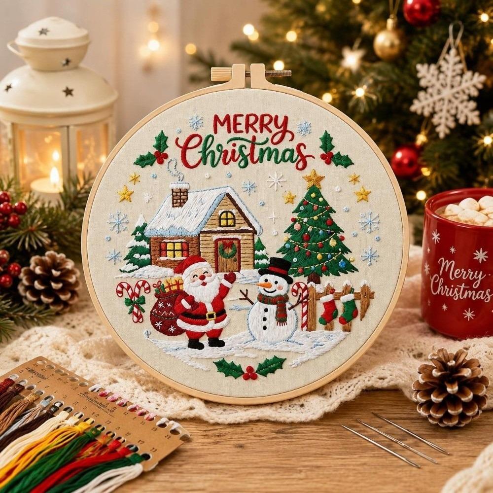 Santa Claus Christmas Embroidery Kit Handmade DIY Embroidery Kit Cross Stitch Set  Indoor