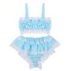 2Pcs Mens Ruffled Lace Sheer Chiffon Sissy Lingerie Set Bra Top with Skirted Petticoated Panties