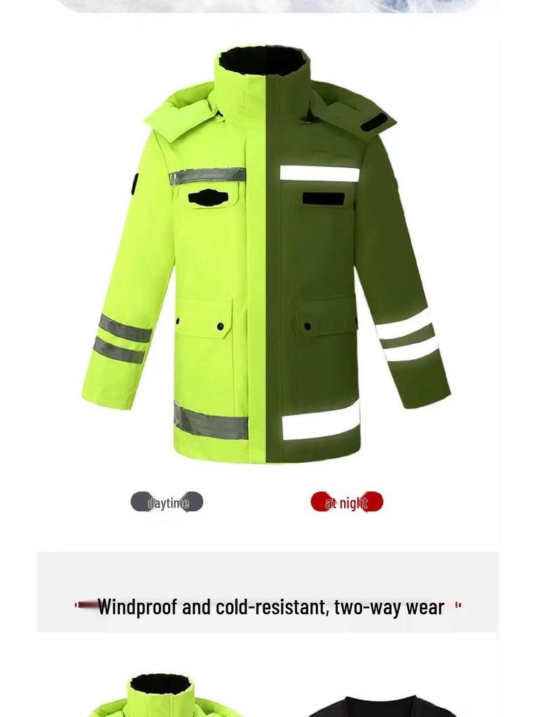 Winter Reflektierende Warme Verkehrsrettungsjacke - Dick, Kältefest, Baumwollgefüttert