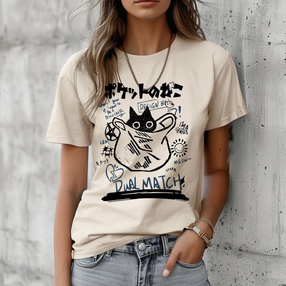 Uroczy kot koszulka damska manga top dziewczyna harajuku graficzny lata 2000 odzież