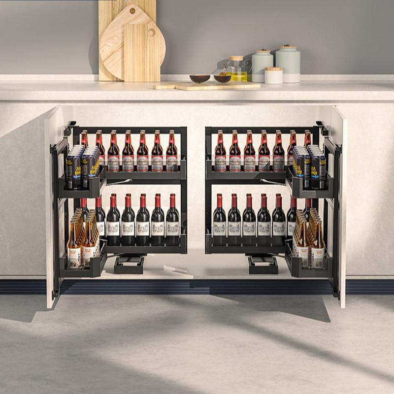 Metal Rack Storage Tools Holders Kitchen Cutlery Organizer Shelf Multifunctional Sliding Rack Creative Rotary Seasoning Door