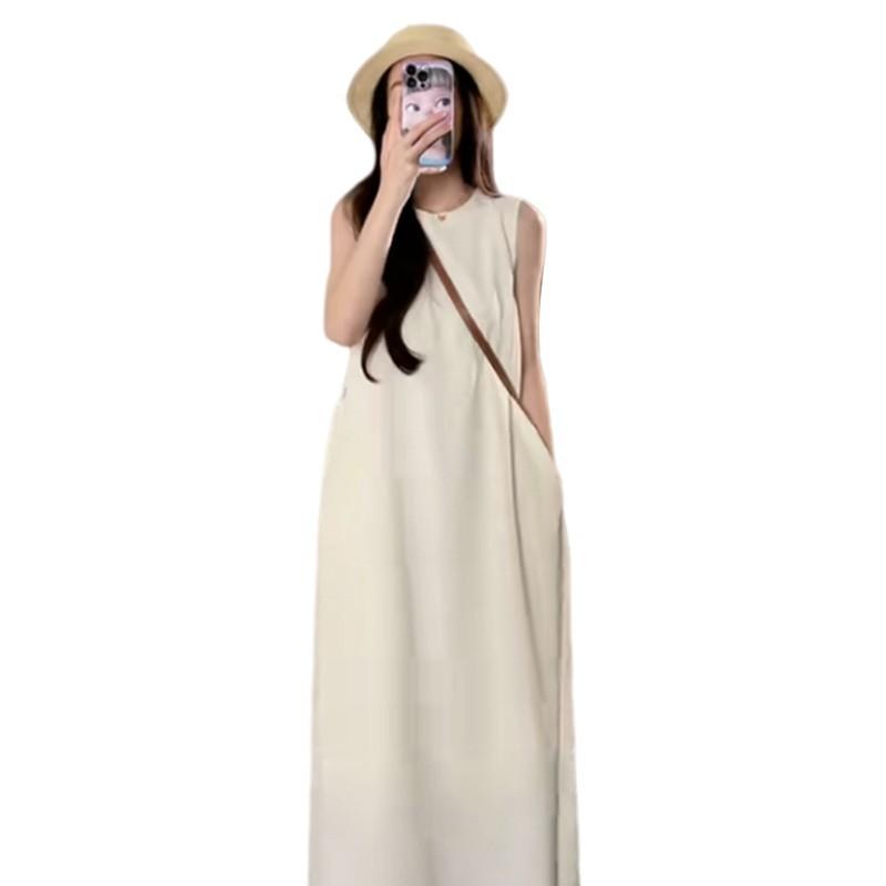2026 Casual vacation Lazy wind long dress women's summer French Hepburn style back sleeveless vest dress women's clothing