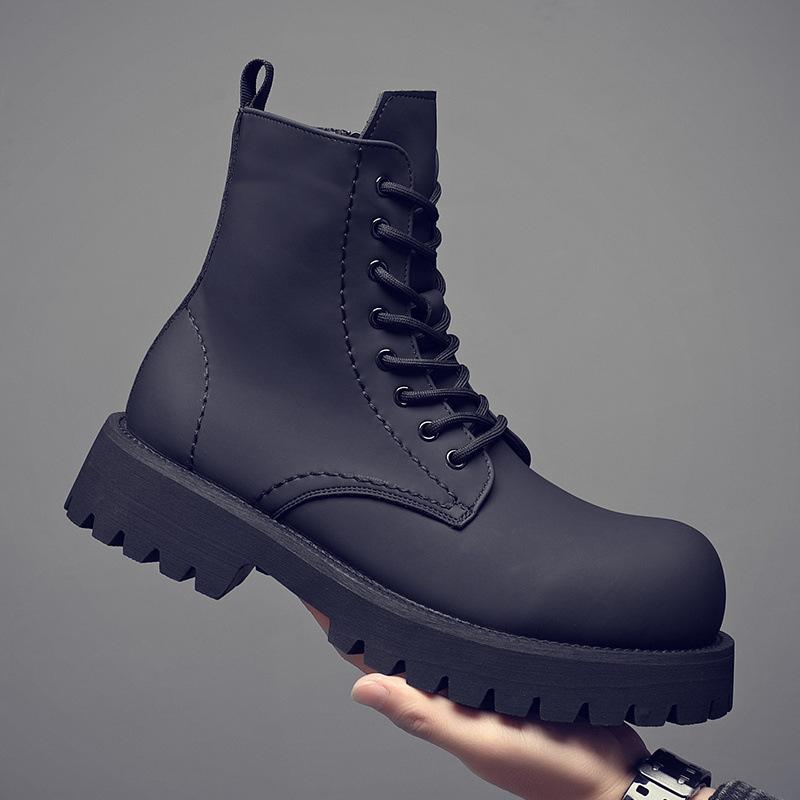 

Derby Martin boots men s black high-top leather shoes locomotive boots breathable heightening leather boots medium-top boys head boots 38