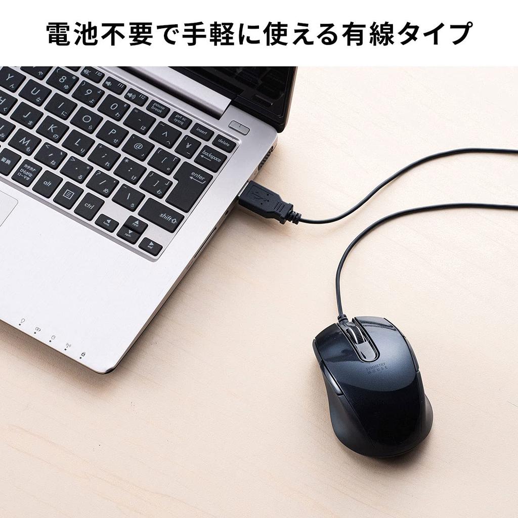 Sanwa Supply Wired 5 Ambidextrous 1600dpi Mouse, BlueLED, Buttons, Design, (2-speed switching), Compact, Black, MA-BL172BK