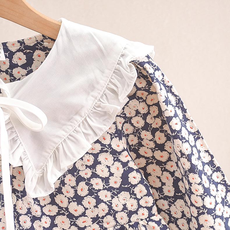 2025 Girls' Floral Princess Long Dress with Peter Pan Collar – Trendy Spring/Autumn Fashion
