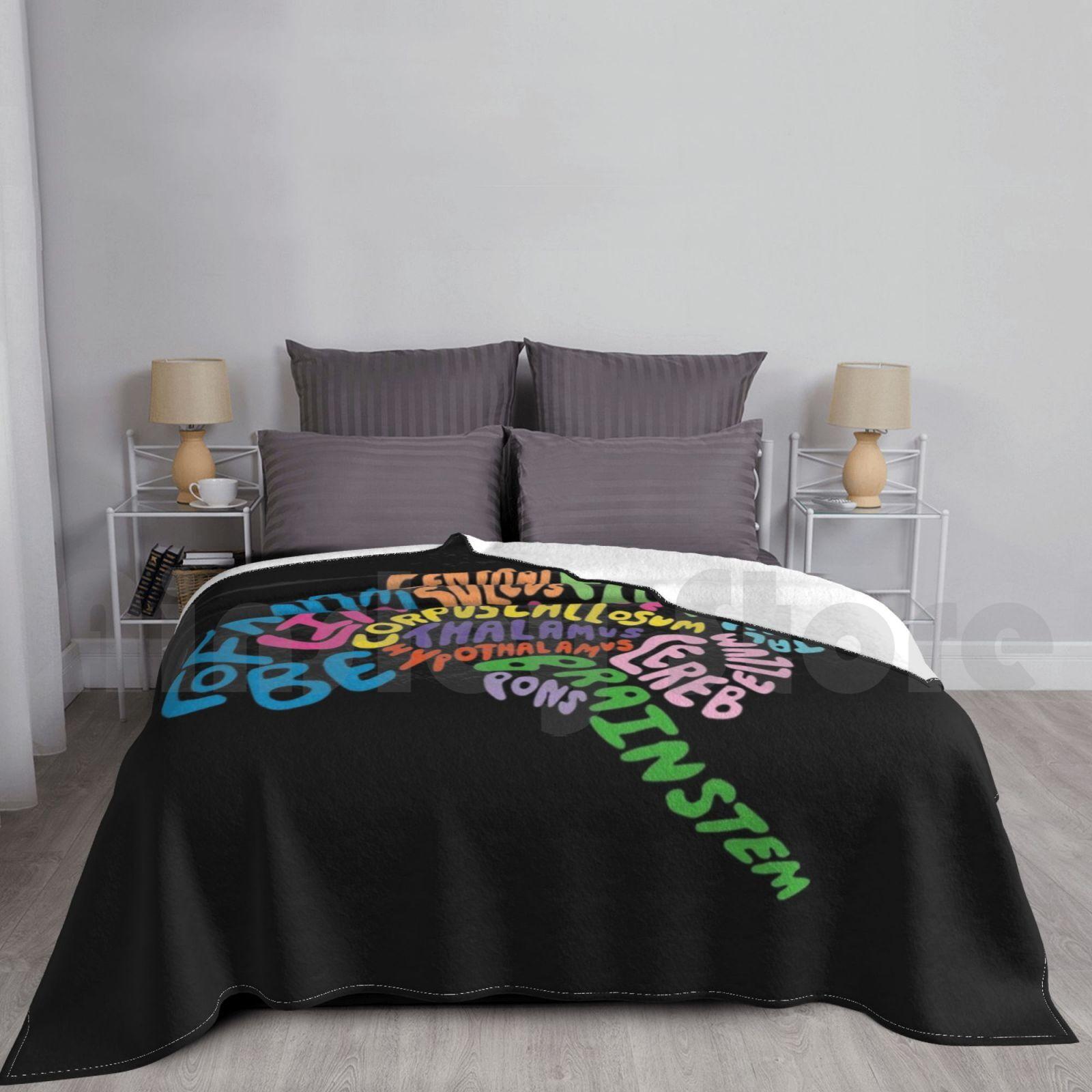 Human Brain Anatomy Using Typography Blanket Fashion Custom For Scientists For Psychologists For Size: 75*100cm, Weight: 230 GSM