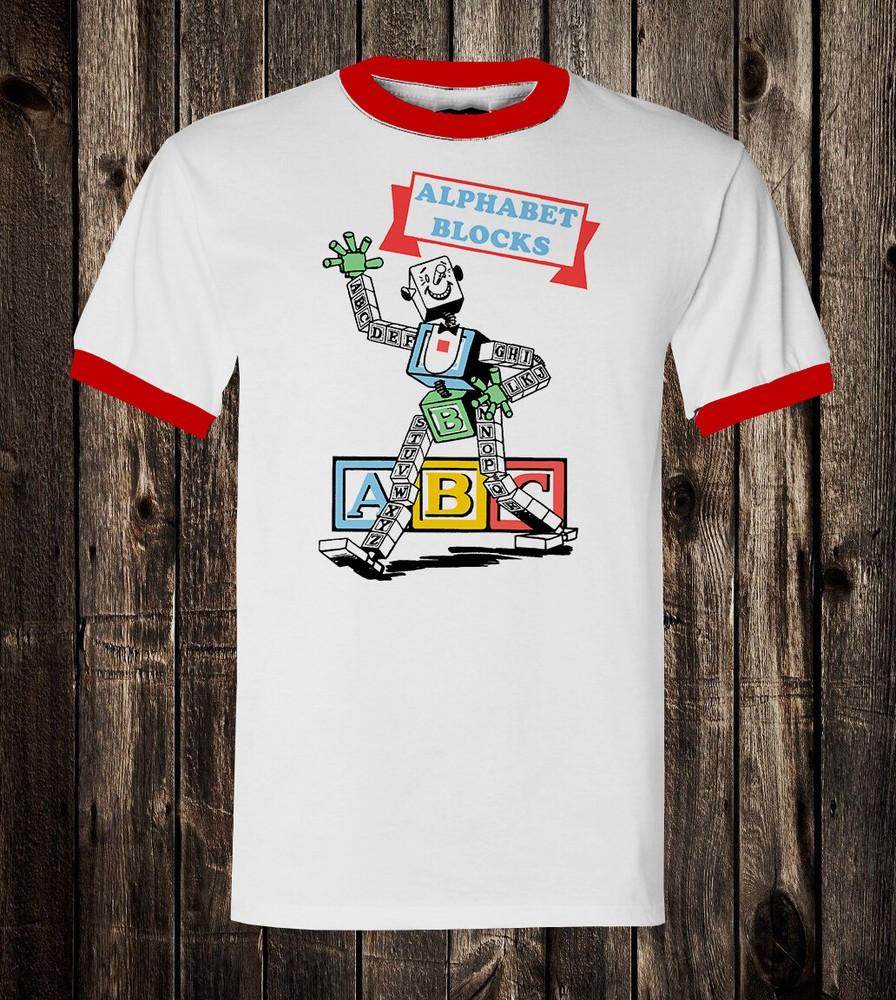 Retro Ad Art Novelty Tee T Shirt ABC Alphabet Blocks Nostalgia Toy Toys Unisex T-Shirt XL