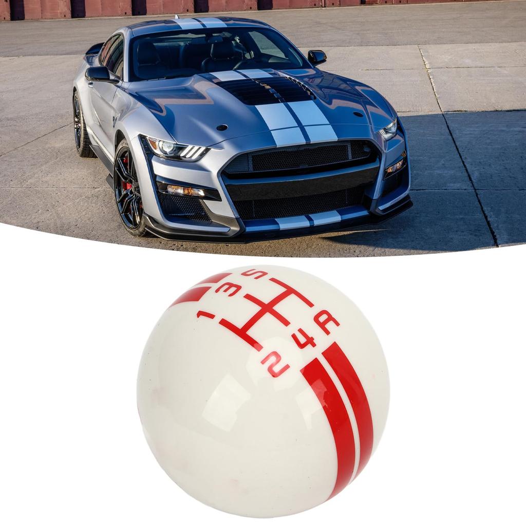 5 Speed Round Ball Shift Knob Manual Transmission Shifter Lever Stick Head Knob Mustang 1967 To 2018 (Red, White)