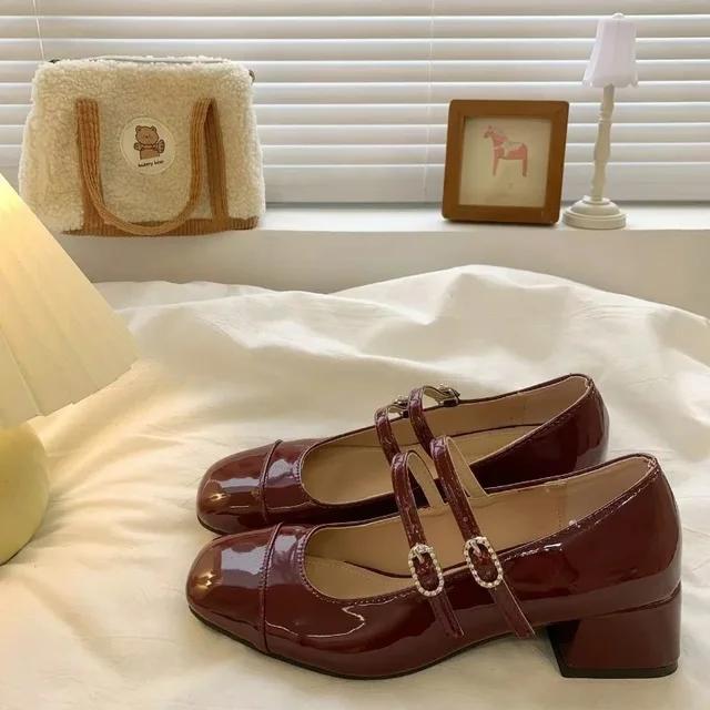 Fashion 2025 Spring and Autumn New Women's Shoes Fashion Shallow Mouth Solid Color Single Shoe Square Head One Button Strap Single Shoe
