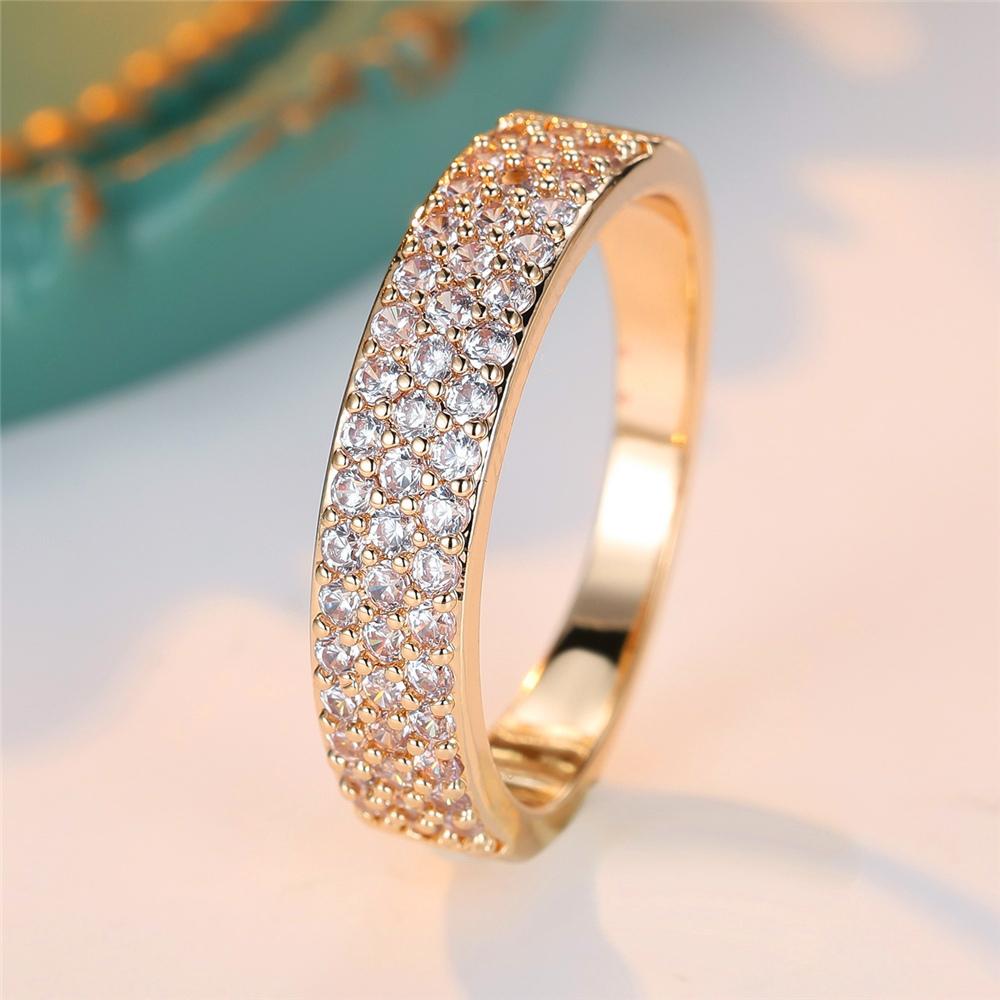 Trendy White Zircon Crystal Vintage Gold Color Wedding Bands Engagement Rings For Women Men Minimalist Jewelry