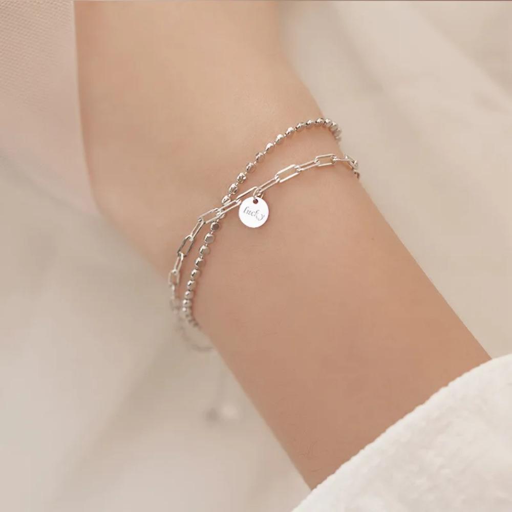 925 Silver Double Love Heart Hollow Beads Bracelet Adjustable Romantic Jewelry for Women Fashion Classic