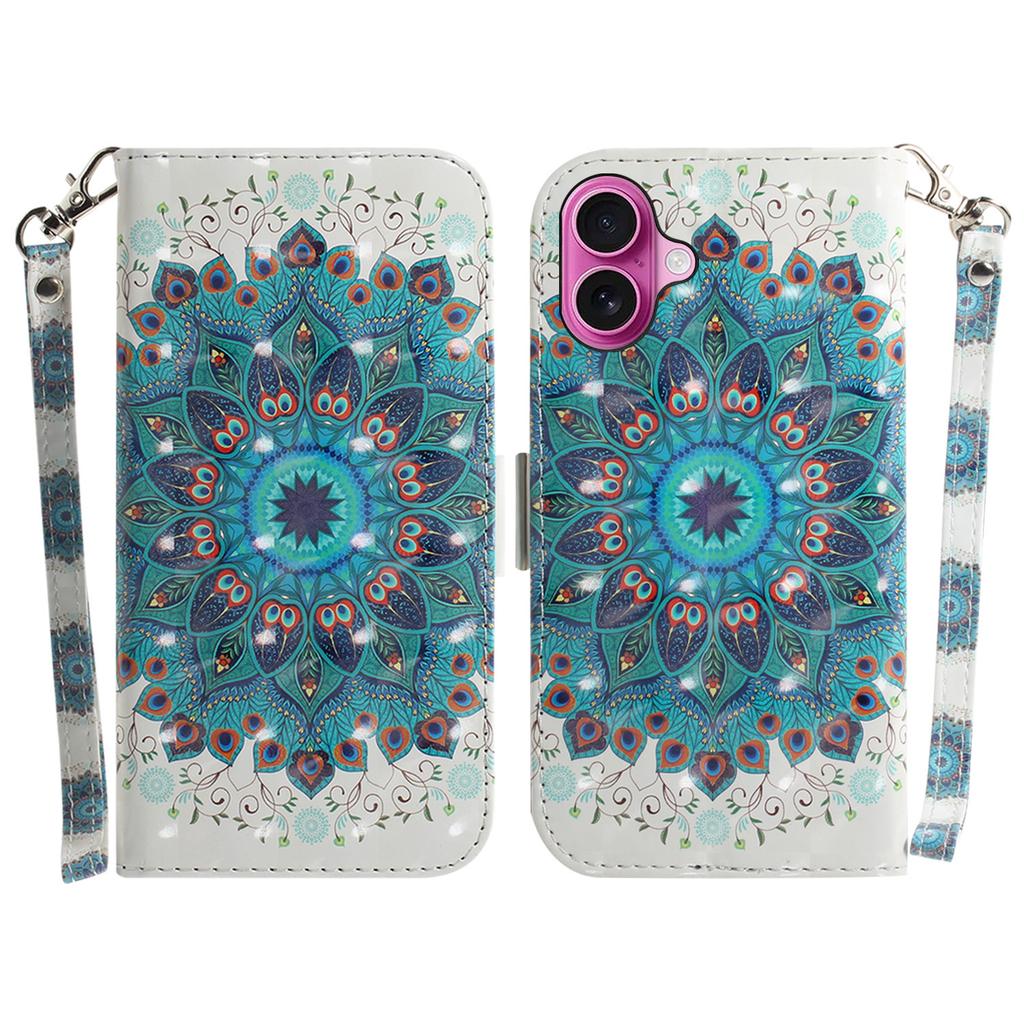 For iPhone 16 Plus Wallet Case 3D Pattern Print Leather Phone Cover