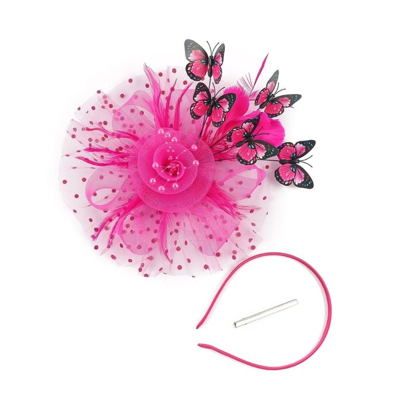 Elegant Feathered Butterfly Bridal Fascinator Hairband With Tulle Design For Wedding Cocktail Parties Formal Occasion