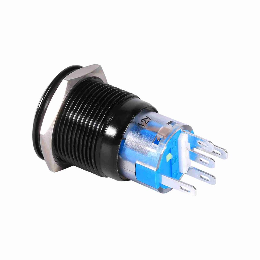 19mm 12-24V LED ON/OFF Black Waterproof Selflocking Latch Push Button Flate Switch
