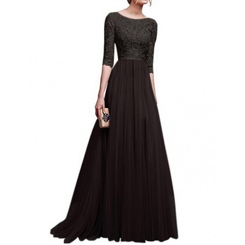 JKASHDK Women s Fashion Summer Spring 1/2 Sleeves High Waist O-Neck Cocktail & Evening Dresses S чёрный
