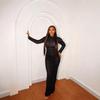 European and American Women's Clothing   Spring New Ins Style Sexy Flocking Thin Zipper Perspective Dress Women 111111