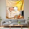Cute Bears Watching TV On Cozy Couch Patterned Tapestry Decorative Wall Hanging, Home Bedroom Living Room Decor