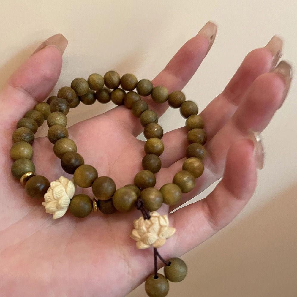 

Rosary Flower Sandalwood Bangle Handwoven Green Natural Sandalwood Bracelet Gift Style A