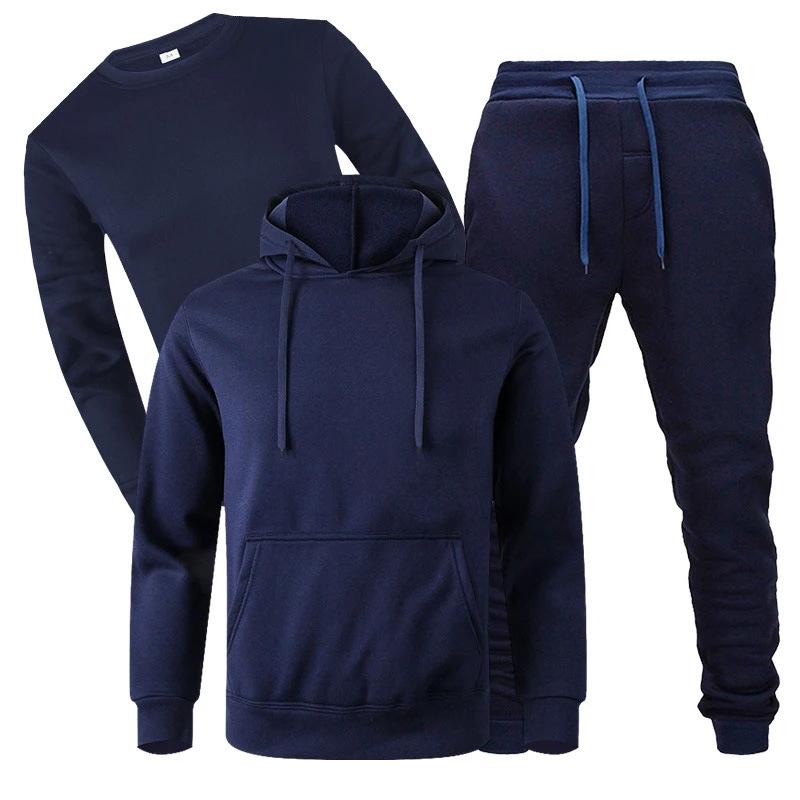Luźny Męski Jesienno-Zimowy Polarowy Sweter Spodnie Dresowe Trzyczęściowy Casualowy Sportowy Garnitur z Długim Rękawem Mężczyźni