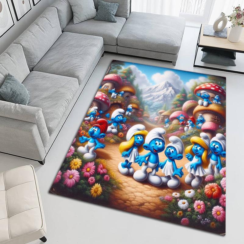 Blue Smurf Cartoon Characters Print Carpet Doormat Suitable For All Seasons Art Office Chair Cushion Doormat