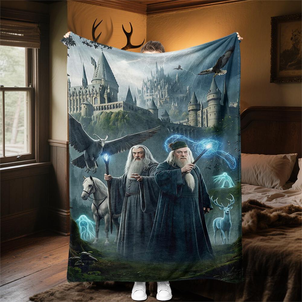 1pc Gandalf Dumbledore Hogwarts Outdoor Flannel Throw Blanket All Season Soft Warmth,Home Decor 1031257