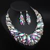 Exaggerated Crystal Necklace Earrings Set Bridal Banquet Jewelry Women's Accessories