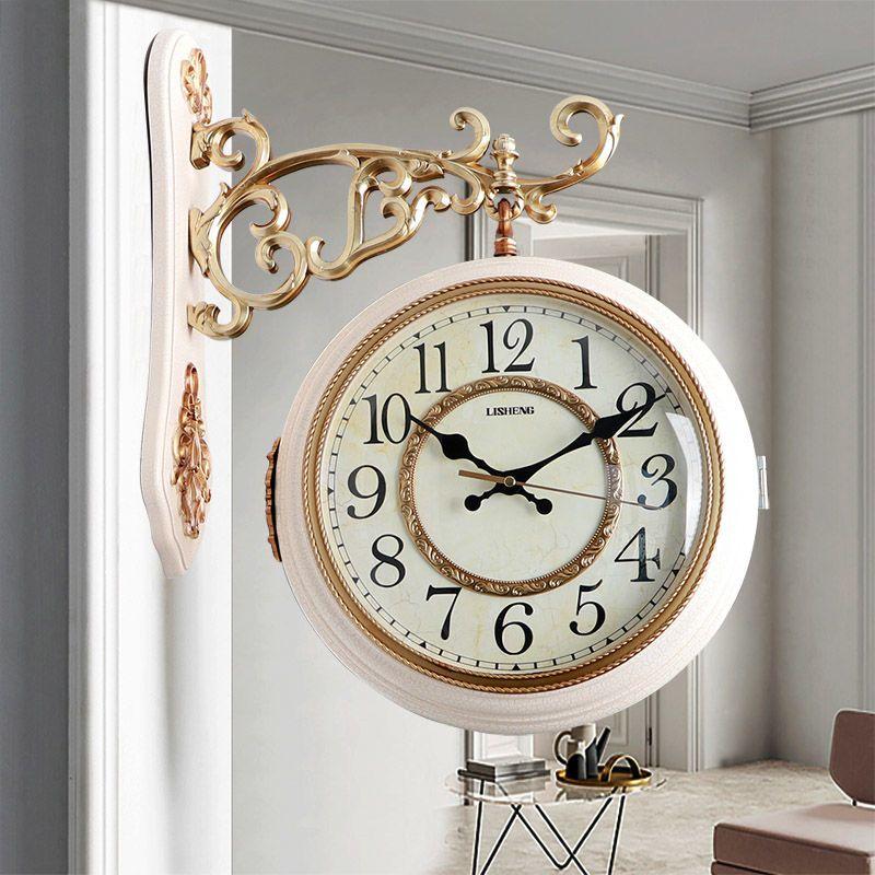 Double-sided Wall Clock Creative Living Room Clock Retro Corner Rotation Wall Watch Entrance Hall Hang Decorative Ornaments