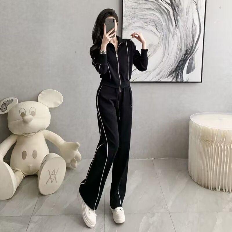 Street Casual Sports Suit for Women Spring and Autumn Fashion Cardigan Sweatshirt Wide-leg Pants Two-piece Set