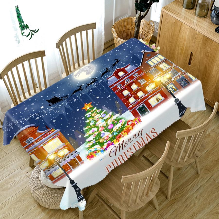 Thicken Cotton Christmas Tablecloth Golden Lantern And Tree Pattern Rectangular Round Table Cloth For Wedding Picnic Party