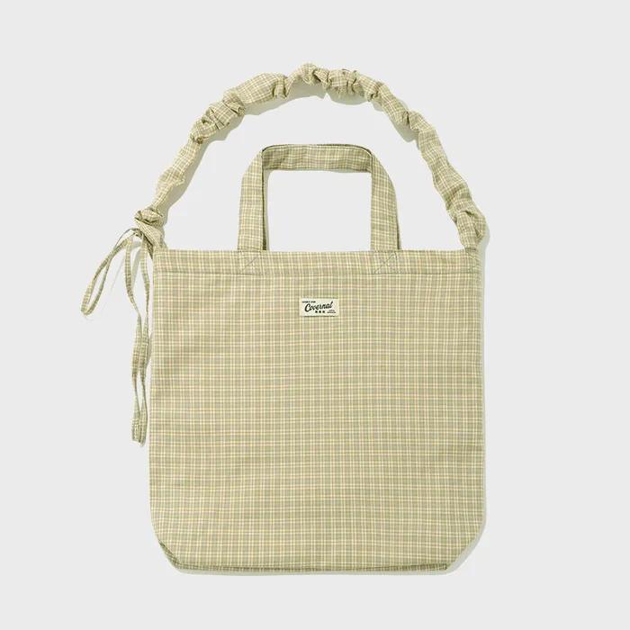 Clover Heart Check Shirred Eco Bag Olive